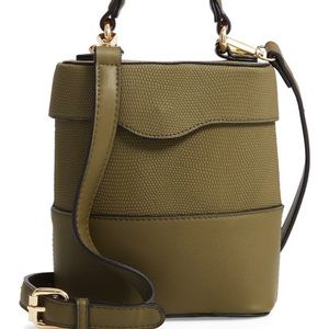 Bicolor Faux Leather Cylinder Bag olive green